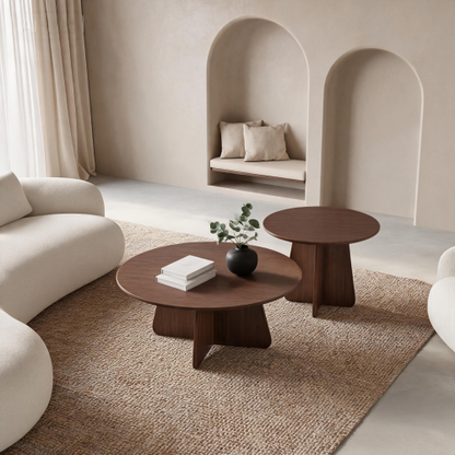 2-Piece Round Nesting Coffee Table Set with Crisscross Legs