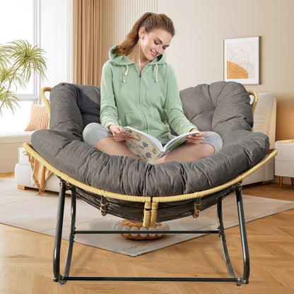 Larger Outdoor Rocking Chair, Patio Egg Rocking Chair, Indoor Papasan Chair, Rattan Wicker Lounge Chair, Modern Royal Chair for Bedroom, Living Room, Porch, Garden,Lawn-Dark Grey