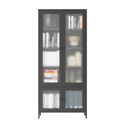 Black Waffle Tempered Glass Door Metal Display Cabinet Multi-layer Home Storage Rack
