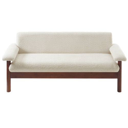 72.8 Inch Beige Modern 2-Seater Loveseat Sofa w/Armrest Pillars Berber-Fleece Rubberwood Frame for Small-Space Living-Room