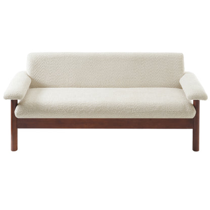 72.8 Inch Beige Modern 2-Seater Loveseat Sofa w/Armrest Pillars Berber-Fleece Rubberwood Frame for Small-Space Living-Room