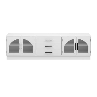 68.9 Inch Minimalist MDF TV Stand Arched Glass Doors 3 Drawers 2 Cabinets for TVs Up To 75 Inch