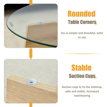 Oval Tempered Glass Coffee Table 41.3 Inch Wood Grain Legs Modern Accent