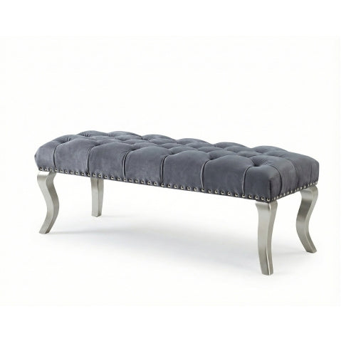 Decor Tufted Fabric Upholstered Bench Nailhead Trim , Gray