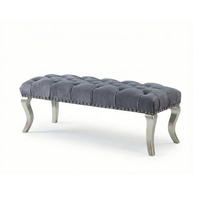 Decor Tufted Fabric Upholstered Bench Nailhead Trim , Gray