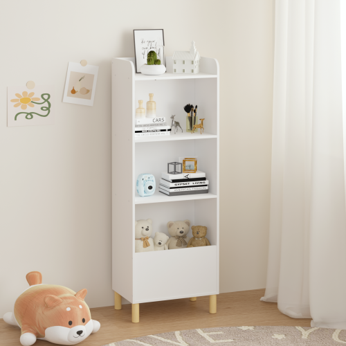Kids 4-Tier Bookcase and Toy Storage Organizer with Pine Legs, White