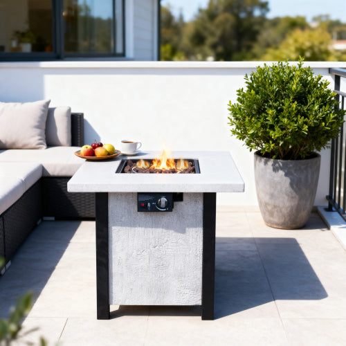 25" H Outdoor Patio Propane Gas Fire Pit Table - 50,000 BTU High-temperature-resistant carving process for environmentally friendly materials with the effect of charcoal grain