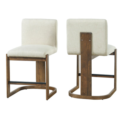 Modern Bar Stools Set of 2, 24inch Solid Wood Counter Height Barstools, Linen Upholstered Kitchen Island Chair With Walnut-Finished Wood Legs for Home Bar Coffee Shop,Beige