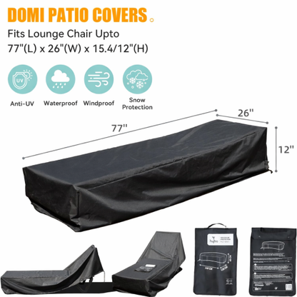 Waterproof Patio Lounge Chair Cover Heavy Duty Outdoor Chaise Lounge Covers,Wind-resistant Dust-Proof with Elastic Hem Cords (77"(L)x26"(W)x15.4"(H), Black