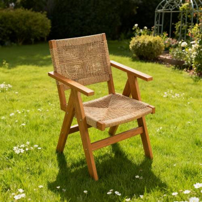 Lounge chair teak color, suitable for all seasons: Outdoor lounge chair, made of sturdy HIPS material, equipped with 304 stainless steel accessories.
