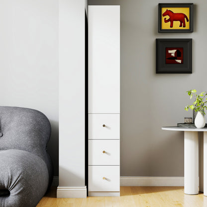 Tall Display Storage Cabinet with Shelves and Side Drawers