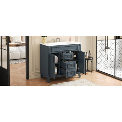 36'' Bathroom Vanity with Top Sink, Modern Bathroom Storage Cabinet with 2 Soft Closing Doors and 2 Drawers, Single Sink Bathroom Vanity