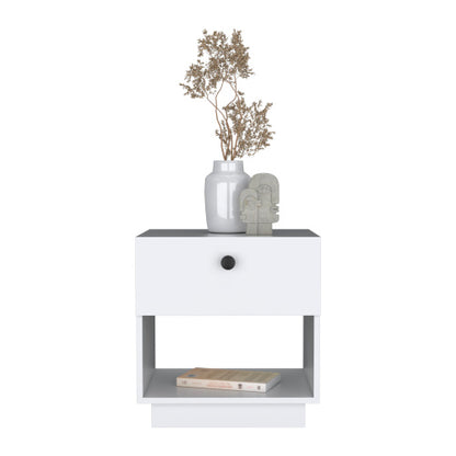 White Single Drawer Nightstand with Large Open Shelf