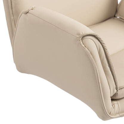 Criss Cross Chair with 5-Gear Adjustable Armrests & Wheels, Ergonomic Thickened Backrest Swivel Desk Chair for Home Office, Vanity, Bedroom and Living Room, Beige Pu