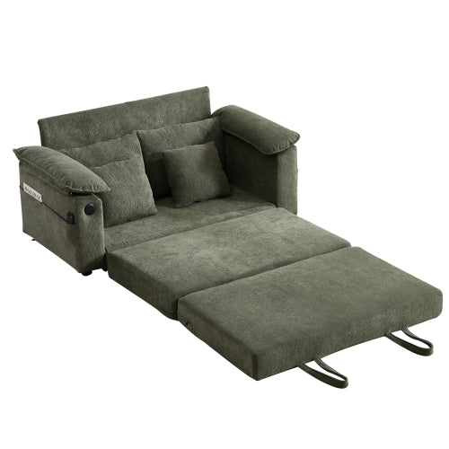 58-Inch Green 3-in-1 Convertible Futon Sofa-Bed, Side Pockets & USB Port