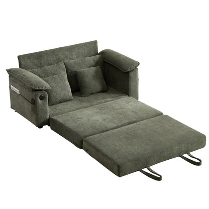58-Inch Green 3-in-1 Convertible Futon Sofa-Bed, Side Pockets & USB Port
