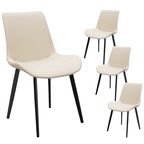 4-Pack Beige PU Dining Chairs, Metal Legs
