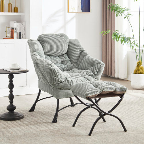 Lazy Chair with Ottoman, Modern Lounge Accent Chair with Armrests and a Side Pocket