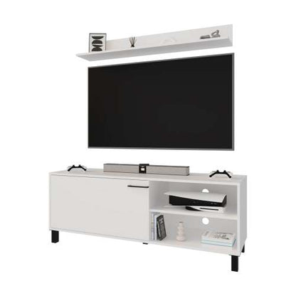 Compact White Minimalist 20 Inch Small TV Stand with Pneumatic Lift Door