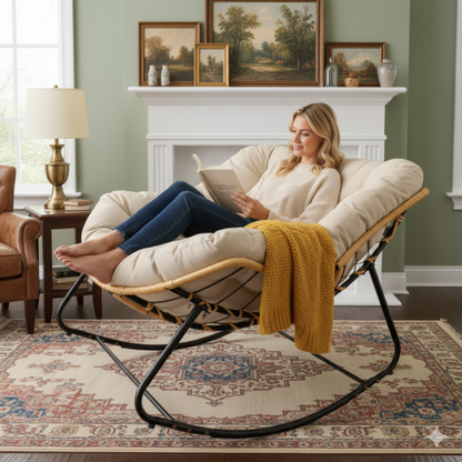 Outdoor Rocking Chair, Patio Egg Rocking Chair, Indoor Papasan Chair, Rattan Wicker Lounge Chair