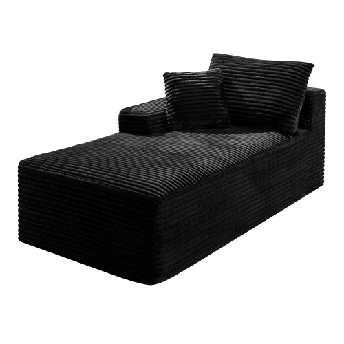 Black Corduroy Leg-Free Floor-Hugging Compressed Armless Single Modular Accent Chair for Living-Room Bedroom