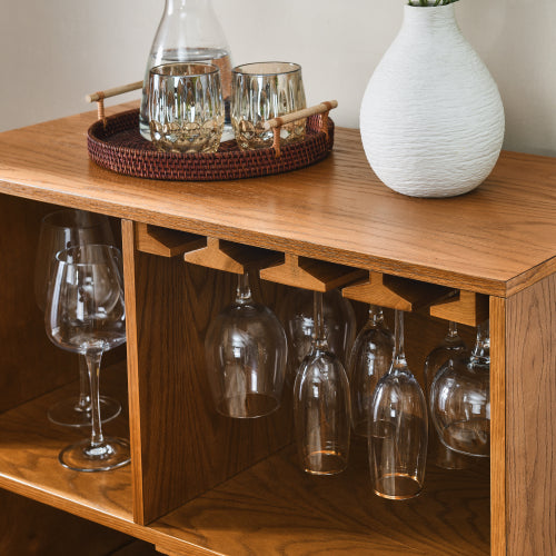 31.5 inch Liquor Cabinet with Wine Glass Holder & Wine Rack & Adjustable Shelf, Wine Cabinet, Kitchen Coffee Bar Cabinet, Rustic Sideboard Buffet  Cabinet with storage for Home Farmhouse Dining Room