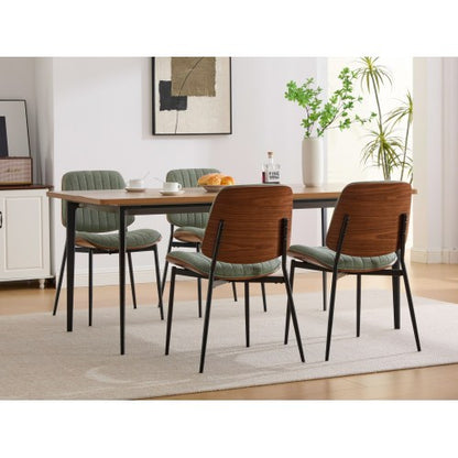 Mid-Century Modern Linen Dining Chairs Set of 2, Olive Green Upholstered Chair with Walnut Bentwood Back