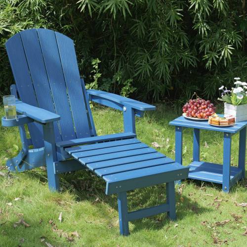 Lounge chair dark blue color, suitable for all seasons: Outdoor lounge chair, made of sturdy HIPS material, equipped with 304 stainless steel accessories.