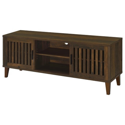 Dark Pine Rustic 60 Inch 2 Slatted Door TV Stand