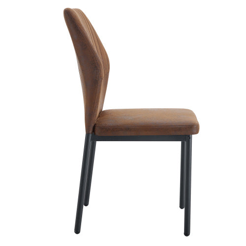 Striped Back Fabric Dining Chairs with Black Metal Legs, Set of 2, Brown