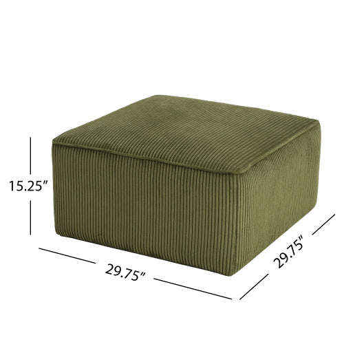 Olive Green Corduroy Square Ottoman with Foam Cushion