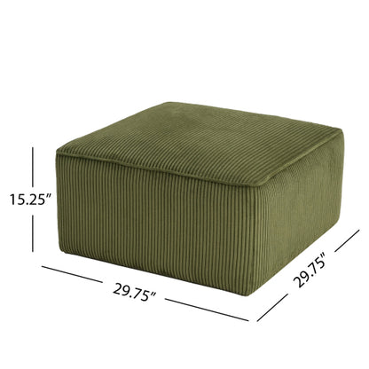 Olive Green Corduroy Square Ottoman with Foam Cushion