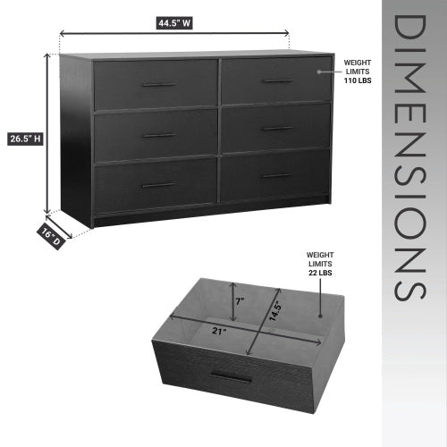6-Drawer Dresser with Large Fabric Drawers, Black