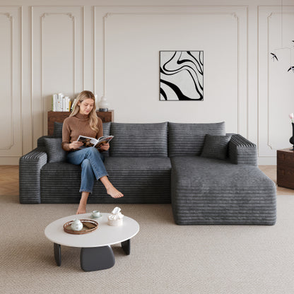 95 inch  Dark Grey Plush Corduroy U-Shaped Cloud Modular Sofa, No Assembly