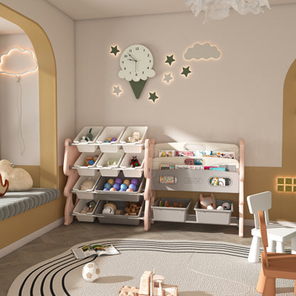 Kids Toy Storage Organizer with Bookshelf and 12 Toy Bins
