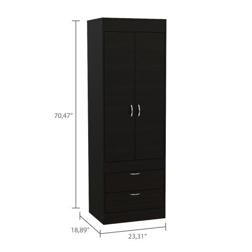 Armoire, Rod, Double Door, Two Drawers, Metal Handles