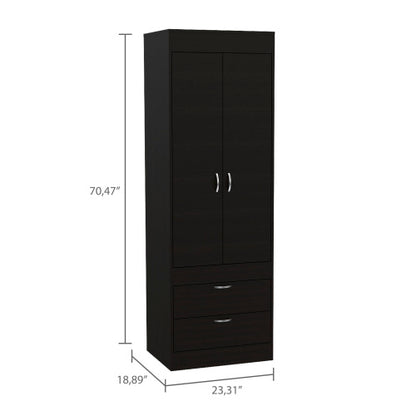 Armoire, Rod, Double Door, Two Drawers, Metal Handles