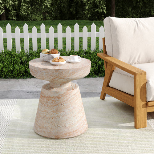 Outdoor/Indoor Lightweight Concrete Side Table,Travertine Finish