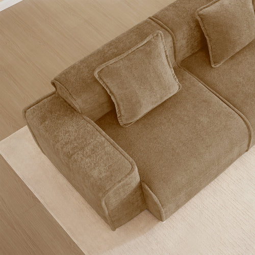 Brown Velvet Modular Boneless Sectional Sofa, French Piping, No Assembly