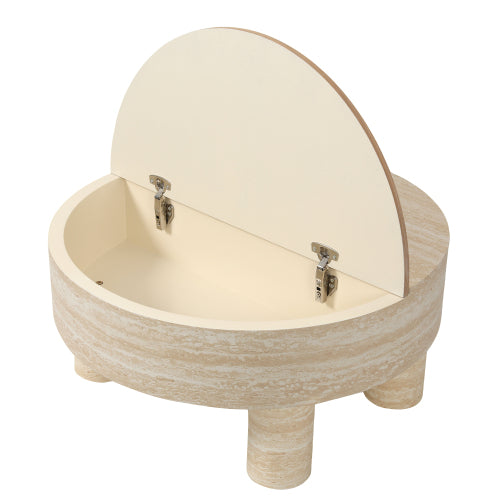 Round Coffee Table with Flip Top Storage Fluted Modern MDF Living Room Center Table