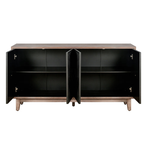 Mid Century Sideboard Buffet Cabinet with Solid Wood Legs and 4 Convex Pattern Diamond Doors