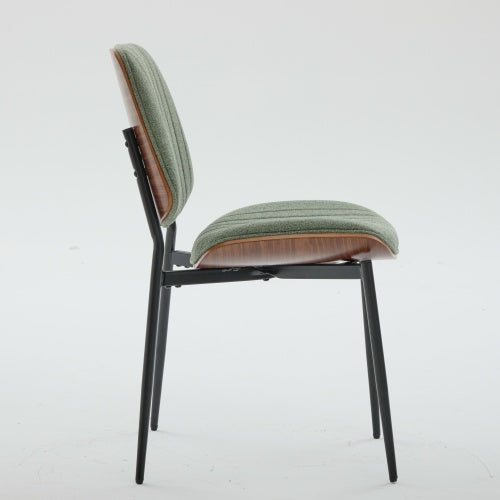 Mid-Century Modern Linen Dining Chairs Set of 2, Olive Green Upholstered Chair with Walnut Bentwood Back