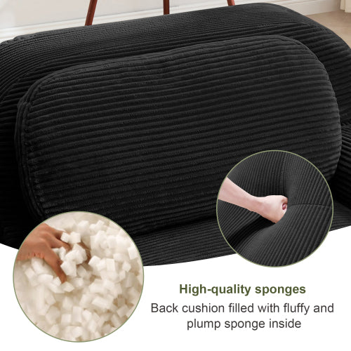 82'' loveseat sofa in luxuryCorduroy Fabric modular for free combo separation curved armrests ,anti-slip design high-resilience sponge fits living rooms bedrooms Audiovisual Room, Black