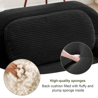 82'' loveseat sofa in luxuryCorduroy Fabric modular for free combo separation curved armrests ,anti-slip design high-resilience sponge fits living rooms bedrooms Audiovisual Room, Black