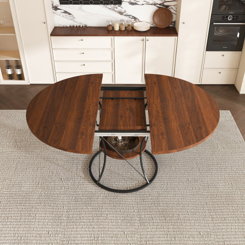 Expandable Round Dining Table with Storage Shelf