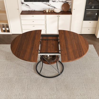 Expandable Round Dining Table with Storage Shelf