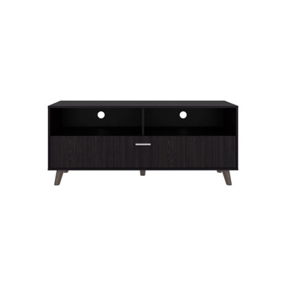 65 Inch Black Modern Patrick TV Stand with Dual Closed Doors & Central Open Storage Shelf
