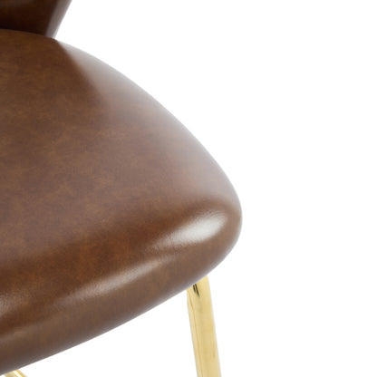 Indoor Upholstered Bar Stool, Dark Brown Faux Leather with Metal Frame, Set of 2