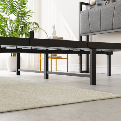Full Size Bed Frame, Storage Headboard with Charging Station, Solid and Stable, No Box Spring Needed, Easy Assembly