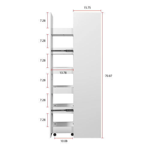 Slim Rolling Kitchen Storage Cart with Wheels Handle and 6 Tier Shelves White